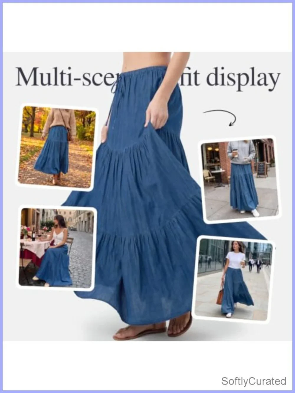 Women's Tiered Ruffled Flowy Maxi Skirt Drawstring Waist Summer Beach Casual